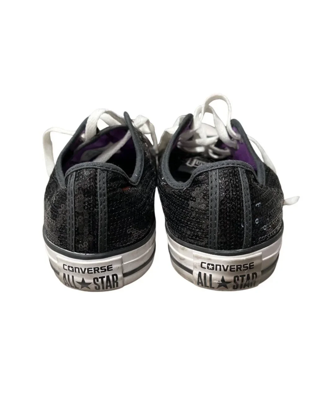 Converse Chuck Taylor All Star Low Top Sneakers Black Sequin Canvas Lace-Up Size - Picture 2 of 8